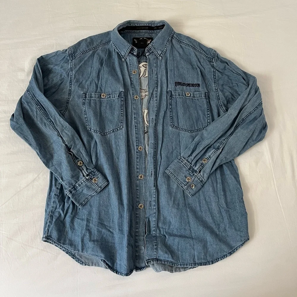 Vintage Harley button down denim shirt - Picture 2 of 4